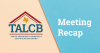 a background that's split diagonally. the left side is colored tan with the agency's logo. the right side is a light blue with white text that says "meeting recap"